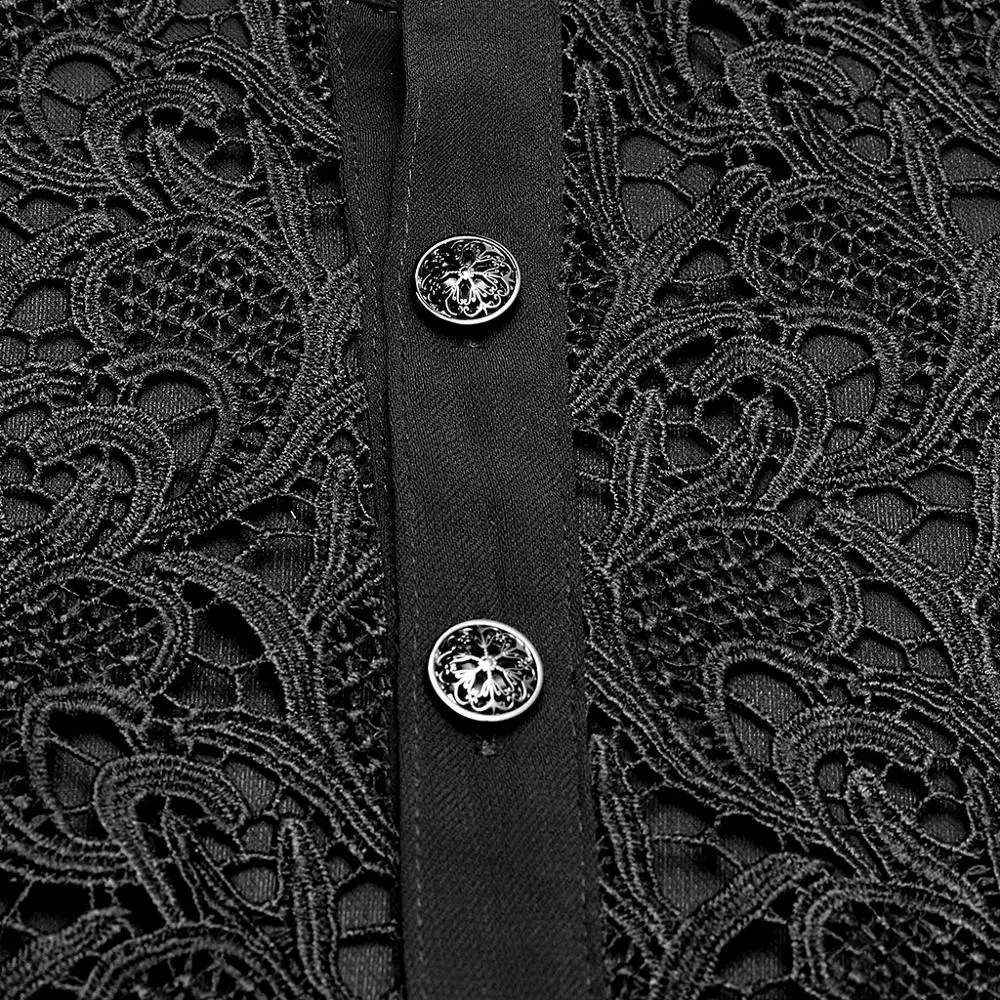 

Punk Lace Gothic Rococo Perspective Long Sleeve Flare Cuff Flower Pattern Stage Party Thin Shirt Men Blouse Halloween