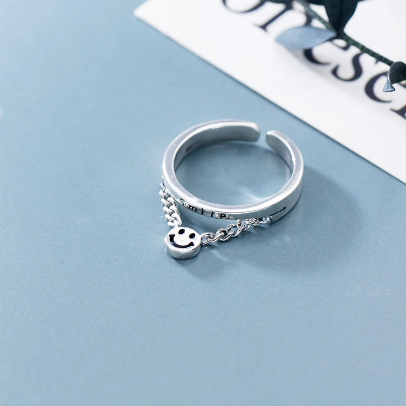 Женское кольцо в форме улыбки 925 пробы регулируемое на палец для