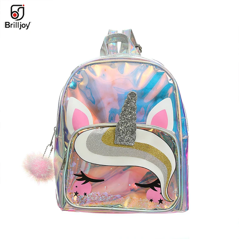 Brilljoy Girls Laser Transparent TPU Schoolbags Holographic Unicorn Backpack Women Soft  Large Capacity Waterproof Shoulder Bag
