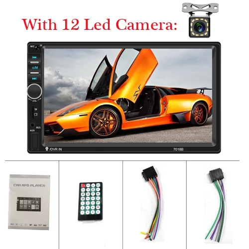 With 12 Led Camera AMPrime 7018B Авторадио 2din автомобильный мультимедийный MP5 плеер " Авто Стерео Bluetooth 2Din Авто Mirrorlink TF/USB/FM с камерой - Цвет: With 12 Led Camera