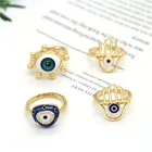 Женское Винтажное кольцо Хамса, регулируемое кольцо синего цвета с геометрическим рисунком сглаза, подарочное ювелирное украшение для свадьбы или вечеринки