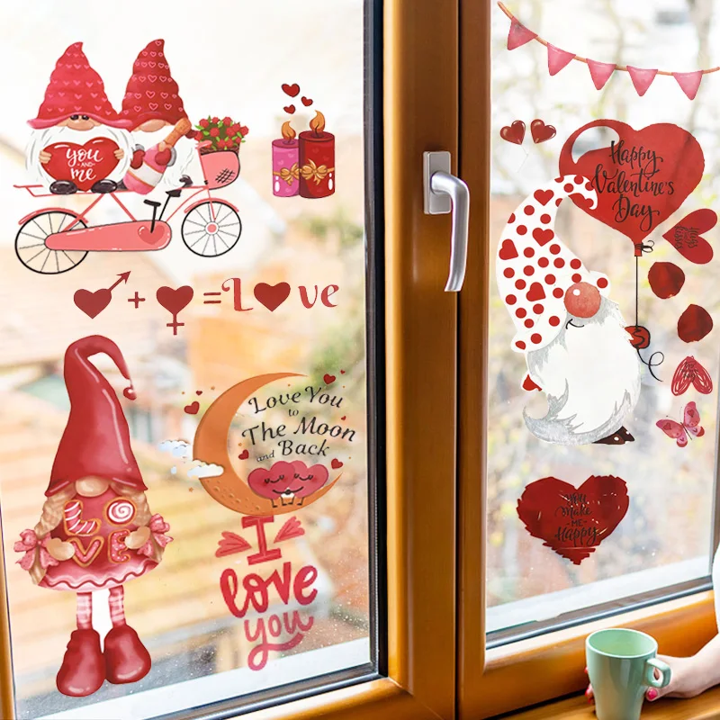 

9pcs/set Love Heart Window Stickers Happy Valentine's Day Party Decoration I Love You PVC Sticker for Home Wedding Bridal Shower