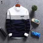 Мужской трикотажный свитер, теплый хлопковый Повседневный шерстяной пуловер с круглым вырезом, в стиле пэчворк