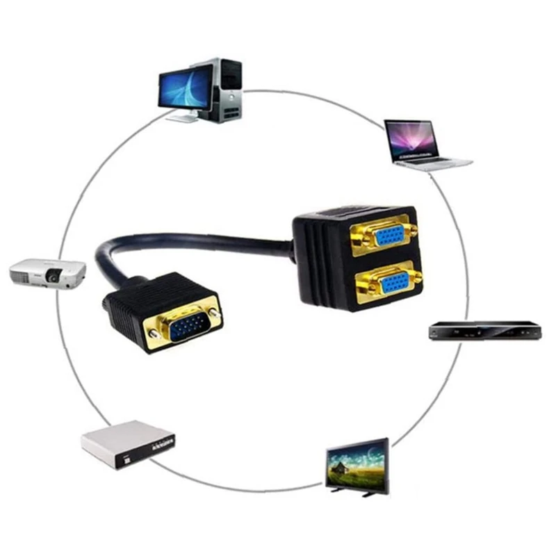 

SVGA Male to 2 SVGA Female VGA Male to Twin Female 1-In-2 Cable VGA Male to Female for Computer