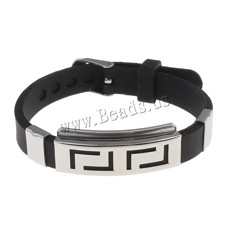 2020 горячая Распродажа мужской черный Панк резиновый браслет из нержавеющей