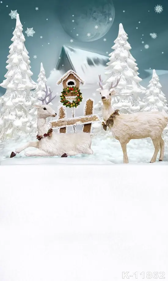 

Winter Forest Pine Elk Snow Christmas Scenery Photography Backdrops Personalized Photographic Backgrounds For Photo Studio