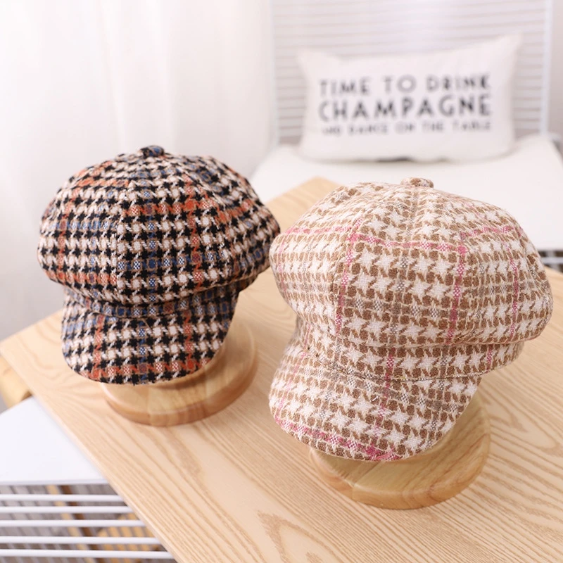 Осенние шляпы для новорожденных девочек хлопковый клетчатый берет шапка с