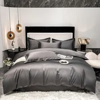 Queen King Twin Family size Plain Gray 800TC Cotton Solid Color 4/6Pcs Bedding Set Duvet Cover with zipper Bed Sheet Pillowcases