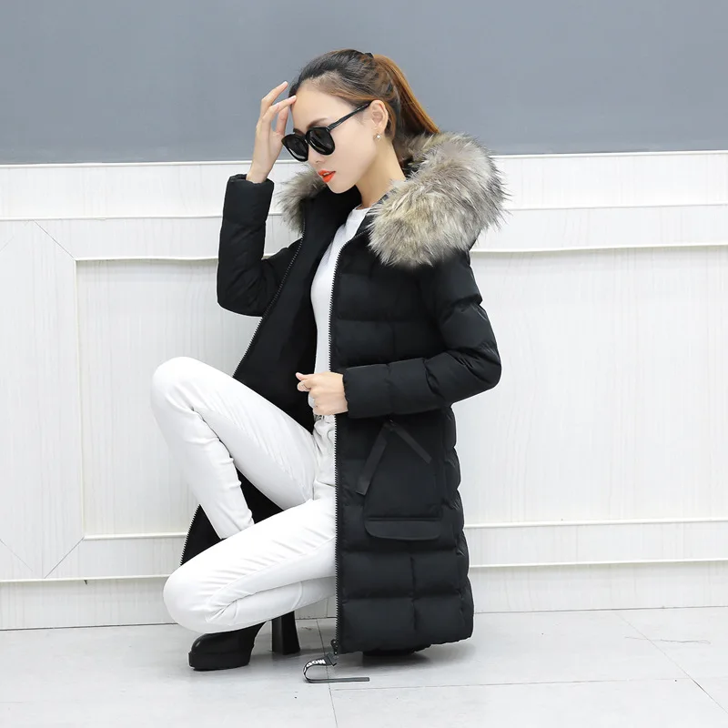 Пуховик с большим меховым воротником и хлопковой подкладкой Женская куртка