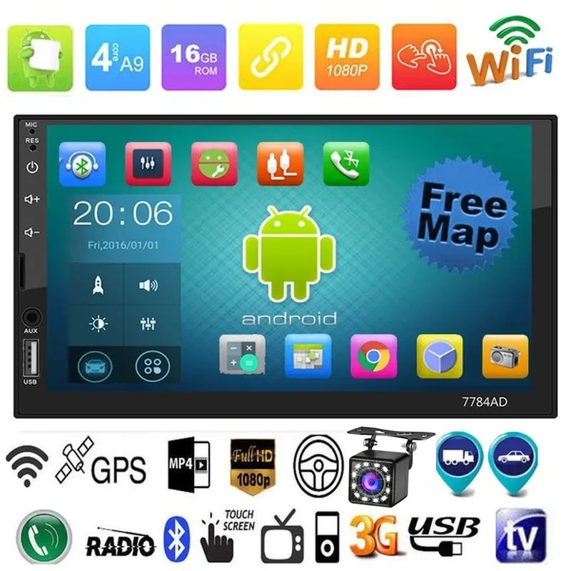 

Android 2 Din 7" Touch Screen 2Din BT Android 10.1 Car MP5 MP4 Player GPS FM AM Radio AUX Free Map + CAMERA
