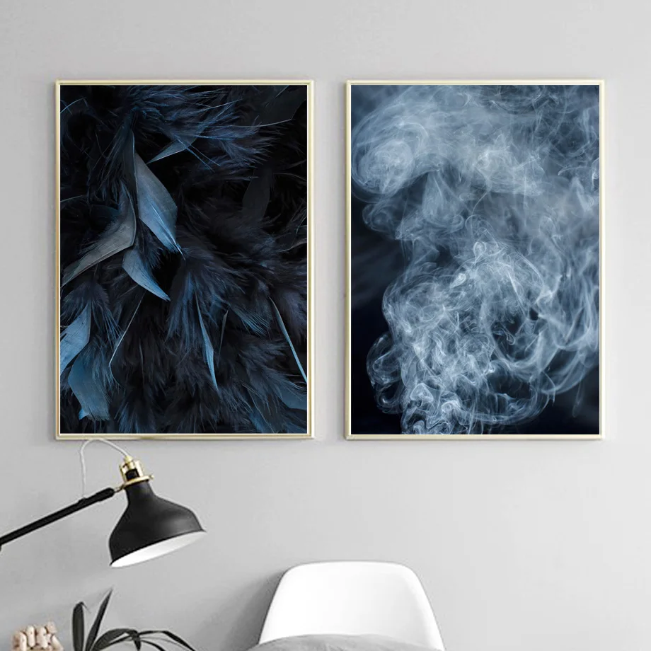 

Blue Feather Smoke Wall Art Canvas Painting Landscape Nordic Posters And Prints Home Decor Wall Pictures For Living Room