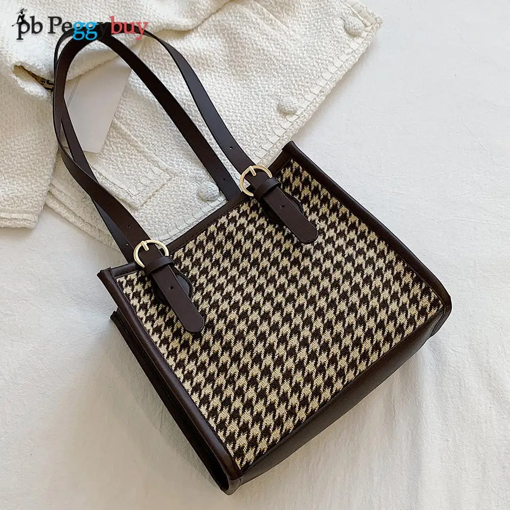 

Женская сумка через плечо из шерстяной ткани с принтом «гусиные лапки»