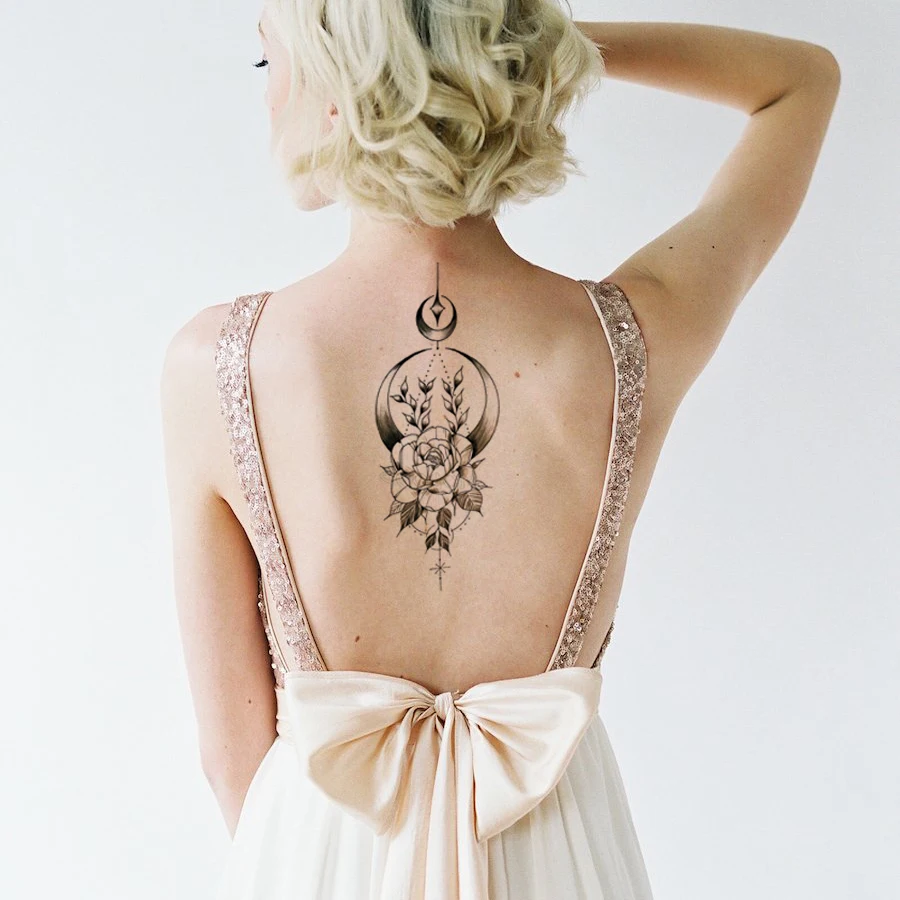 Тату-наклейка лусветильник Роза цветок полумесяц новый водонепроницаемый