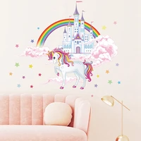 unicorn cloud castle wall sticker rainbow stickers home room decoration wall decoration for kids bedroom cartoon wallpaper 2021