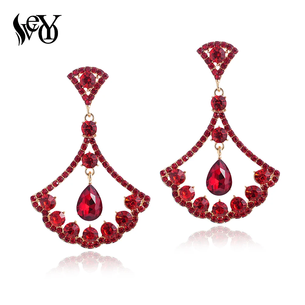 

VEYO Luxury Crystal Drop Earrings Hollow Fan Party Wedding Dangle Earrings For Women Gift New