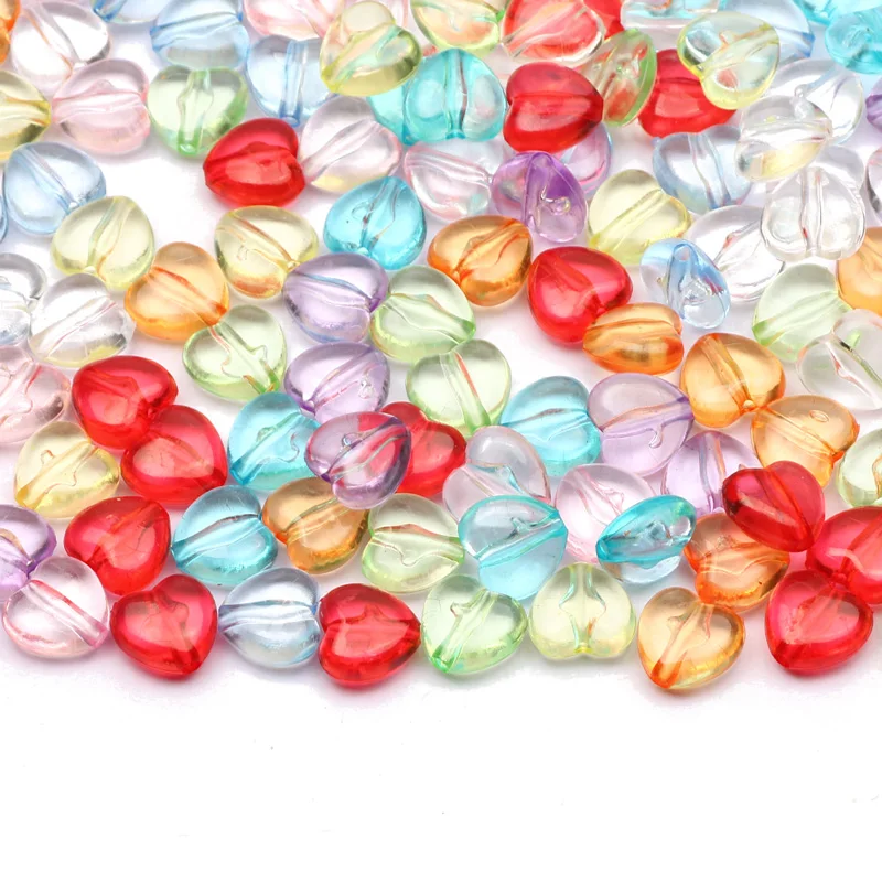 50/100/150/200pcs 11mm Transparent Charms Heart Shape Acrylic Beads Loose Spacer For Jewelry Making Diy Bracelet Necklace - купить по
