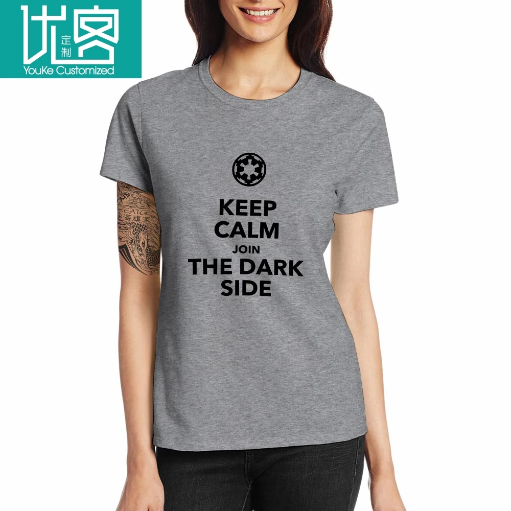 Keep Calm Join The Dark Side T Shirt Parody Starwars Poster Funny Print T-shirt Pop Brand Rock Unisex White Gray Cotton Tee | Мужская