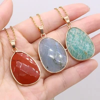 hot selling natural stone faceted gold plated amazon moon stone necklace specification 23x34mm chain length 405cm