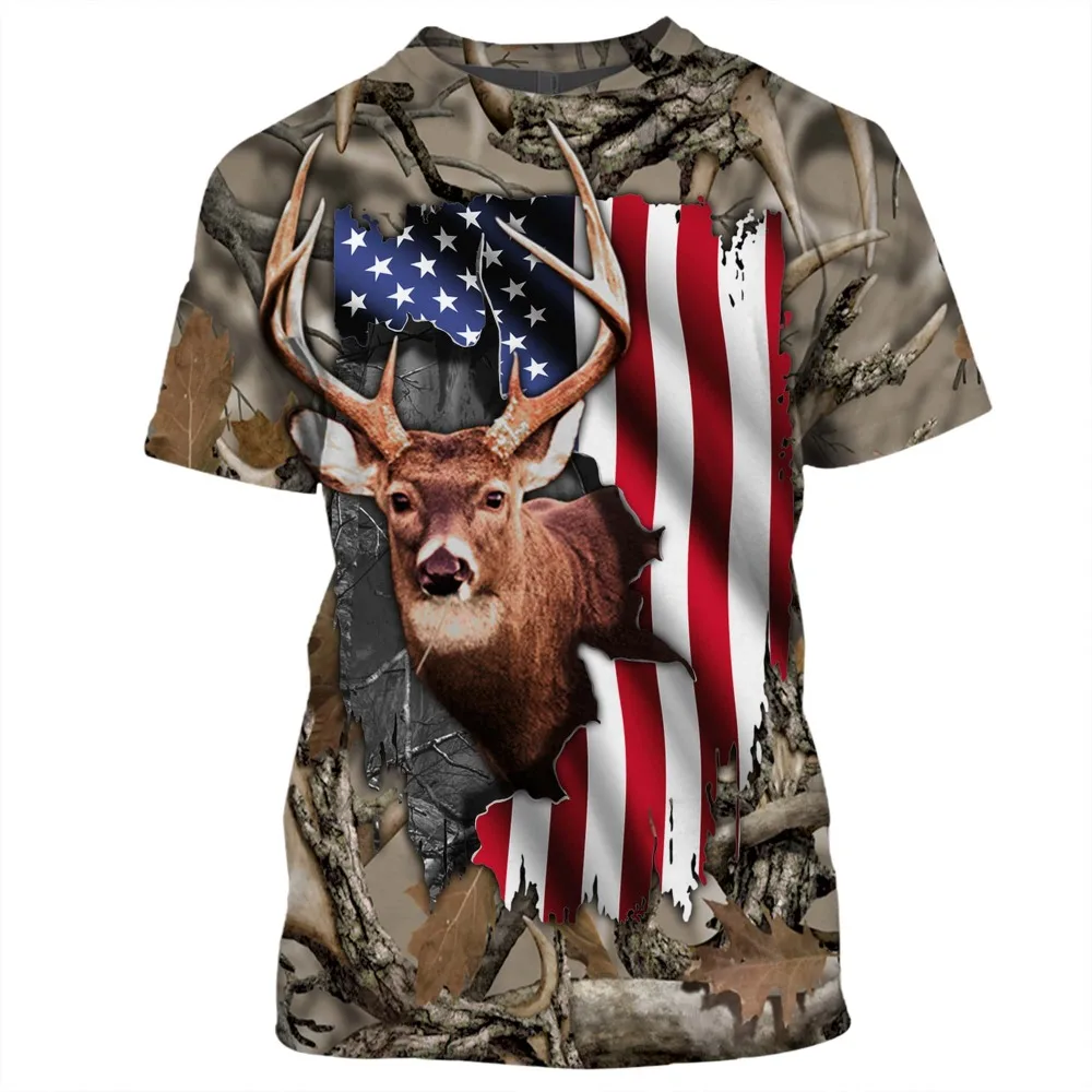 

Summer New Fashion Tshirt Deer Hunter 3D Full Printed Men Women Tshirt O-Neck Tops Casual Harajuku T-shirt L-022