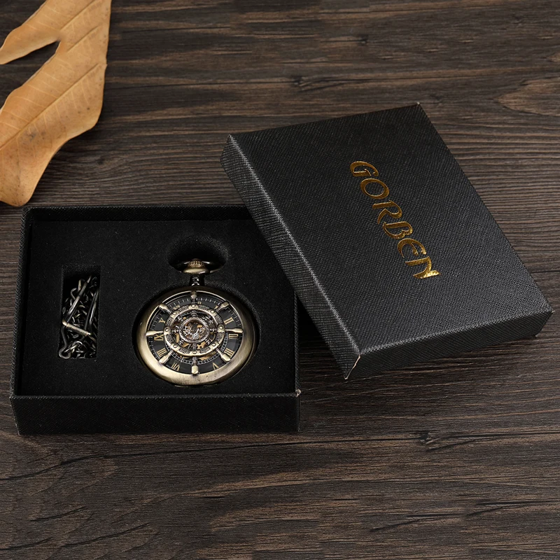 Steering Wheel Mechanical Pocket Watch Antique Roman Numerals Fob Chain Hanging Waist Clock with Gift Box for Men Dropshipping