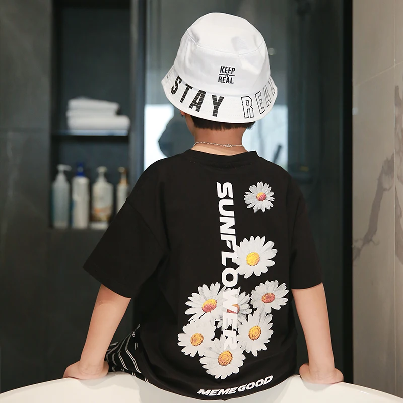 Новинка 2020 модная летняя футболка для мальчиков с коротким рукавом и цветочным