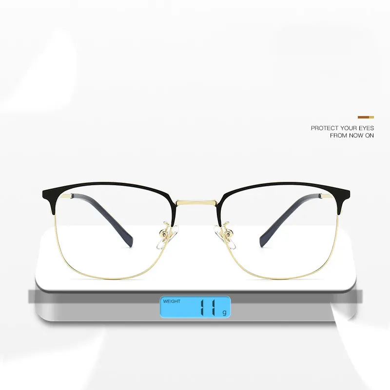 

Metal Frame Glasses Full Rim Frame Men Business Style Optical Spectacles with Spring Hinges Anti Blue Ray Myopia Eyeglasses