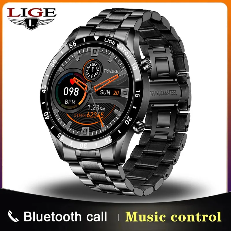 

LIGE 2021 New Men Smart Watch Bluetooth Call Watch IP67 Waterproof Sports Fitness Watch For Android IOS Smart Watch 2021 + Box