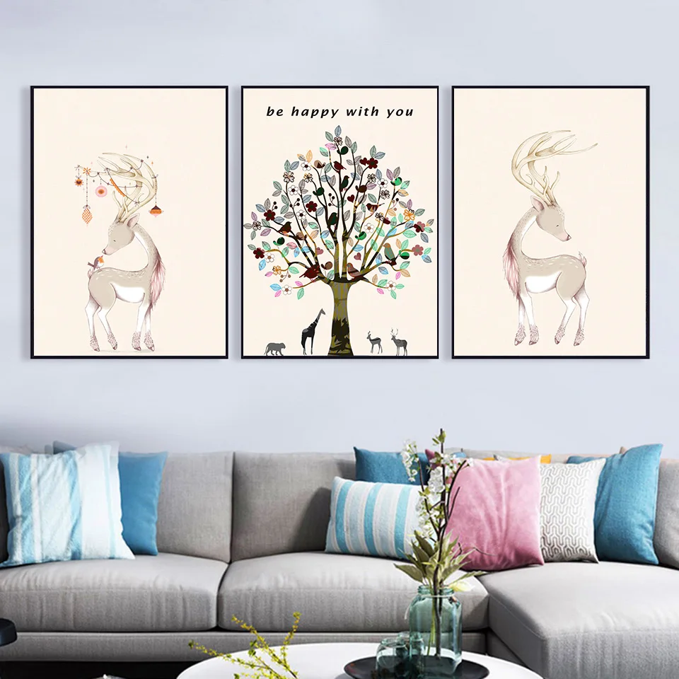 Олень с обнаженной женщины настенный Арт холст живопись скандинавские плакаты