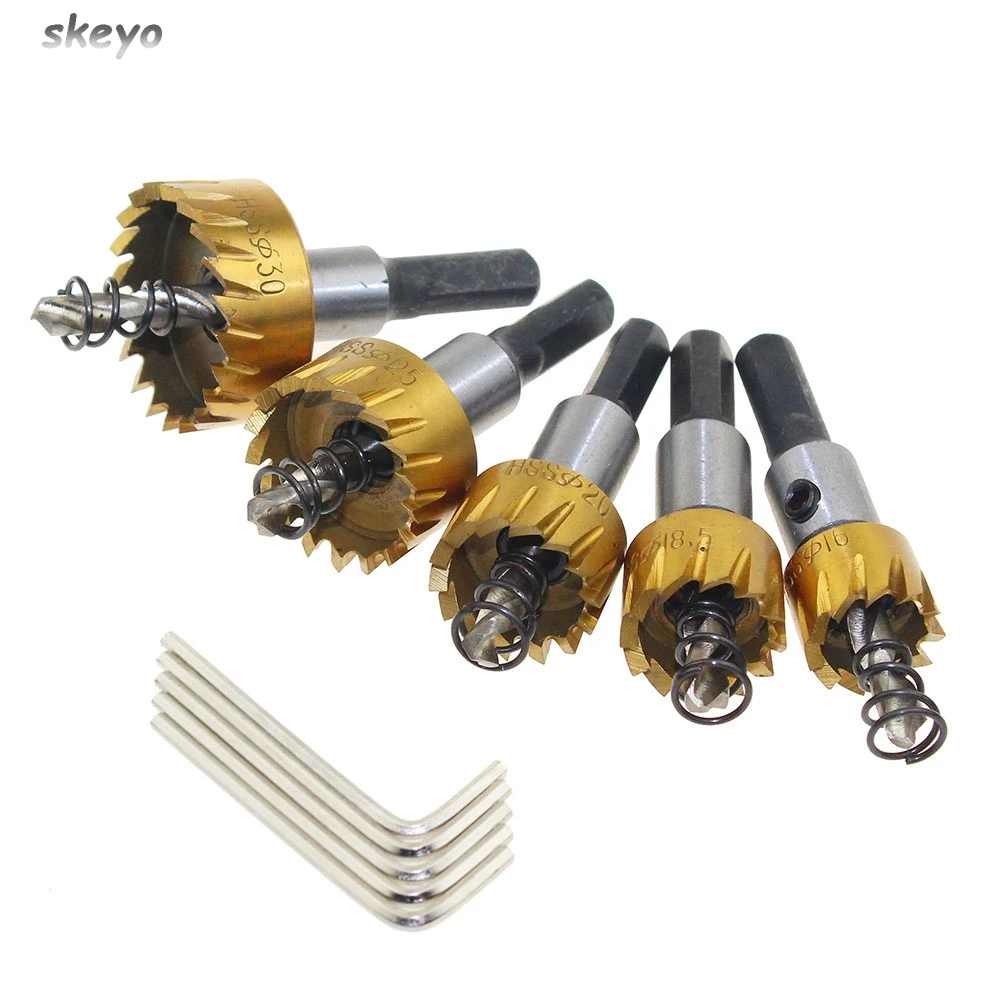 

5pcs HSS Titanium Hole Saw Carbide Tip Drill Bit Kit 16/18.5/20/30mm Metal Alloy Drill For Aluminum Doors