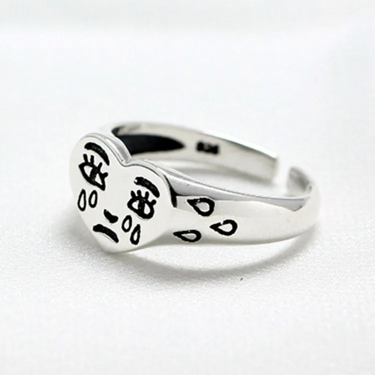 

Vintage Crying Face Adjustable Ring Tears Expression Open Rings Geometric Cute Silver Color Ring Accessories Jewelry for Women