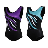 girls gymnastics leotards shiny waves dance ballet unitard sleeveless premium quick dry soft fabric