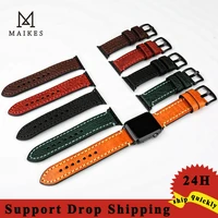 maikes men leather band cow leather for apple watch band 42mm 38mm series 4321 black iwatch strap 44mm 40mm watchbands