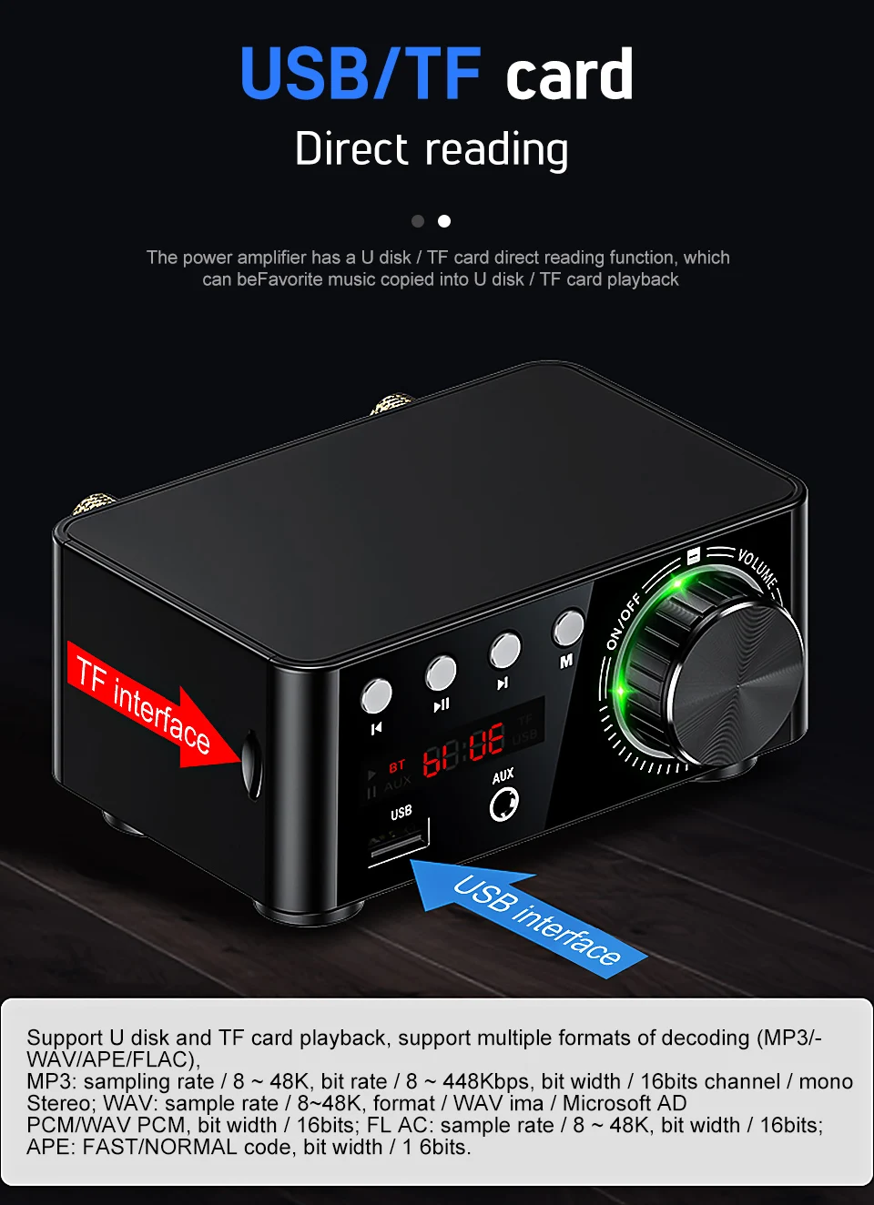 AIYIMA Bluetooth 5,0 TPA3116 50 Вт* 2 класса D мини-усилитель Hifi Fever аудио усилитель мощности стерео 2,0 MP3 плеер без потерь