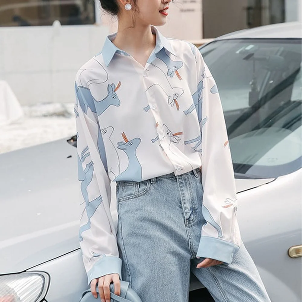 

Girly Shirt Female Student Korean Style Loose Long-sleeved Shirt White Shirt Spring and Autumn Womens Tops Women Shirts Blouses