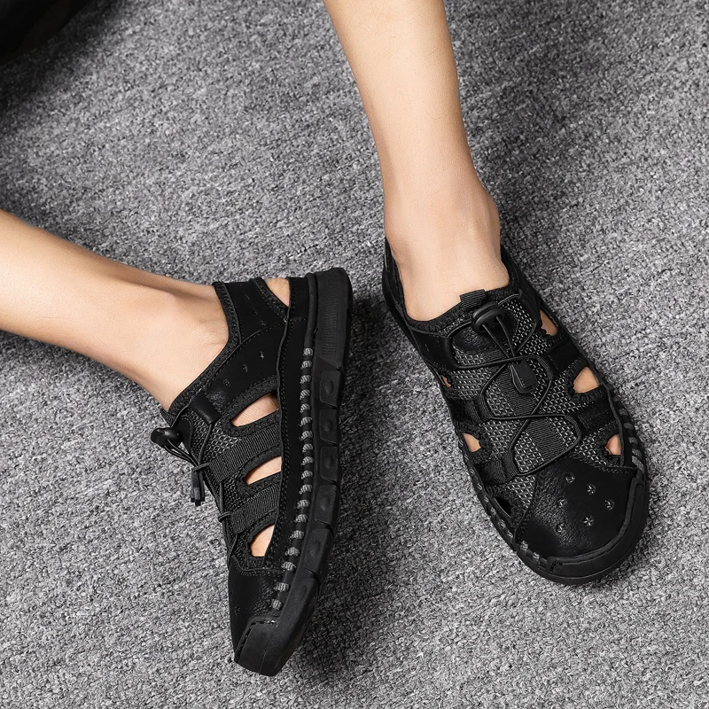 Высококачественная летняя модная мягкая обувь мужские сандалии из натуральной