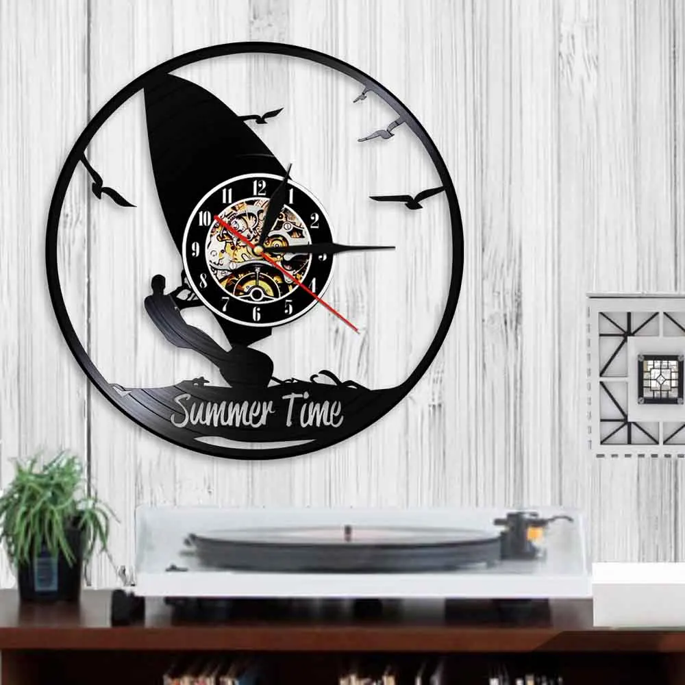 Летние 3D настенные часы для серфинга пляжа виниловая запись индивидуальный
