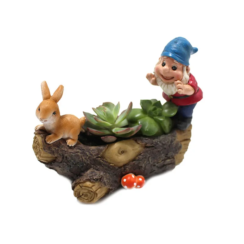 

1PC Lovely Dwarf Rabbit Flowerpot Ornaments Creative Resin Fairy Potted Flower Jar Garden Landscape Decor