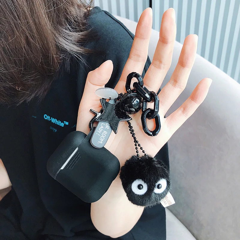 Black Totoro Briquettes Doll Key Ring Silicone Case for Apple airpods Case Accessories Bluetooth Earphone Cases Protective Cover