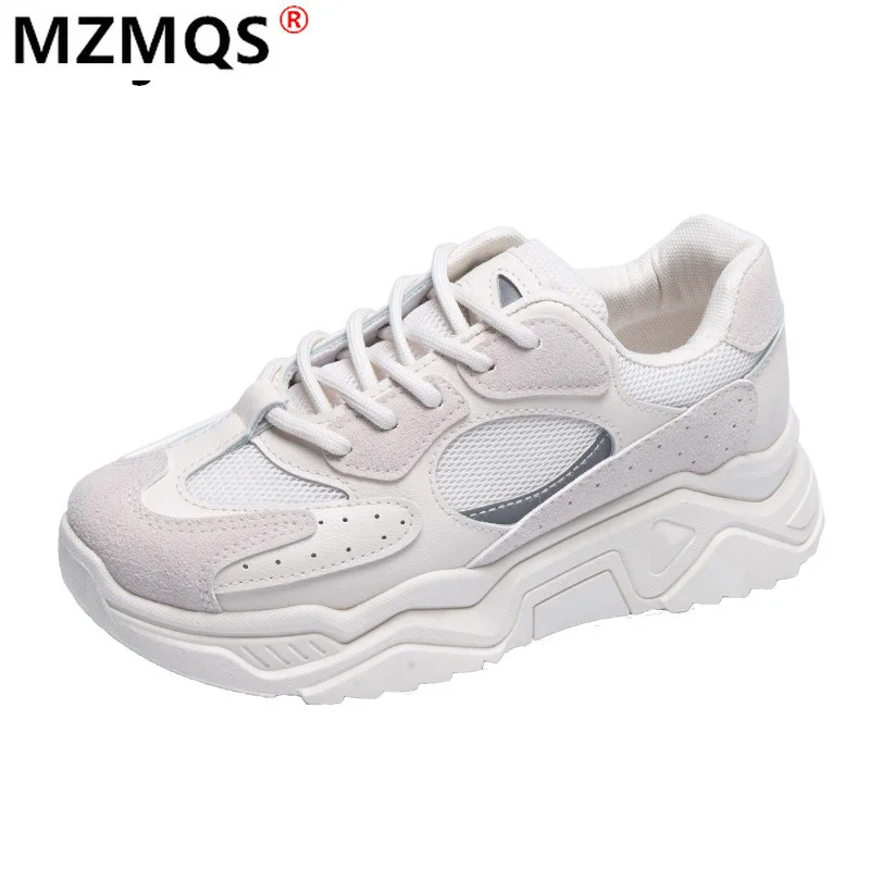 

2021 Women's Shoes Spring Women's Mesh Breathable Sneakers Comfortable Lace-up Casual Shoes Fashion New Walking Platform Shoes