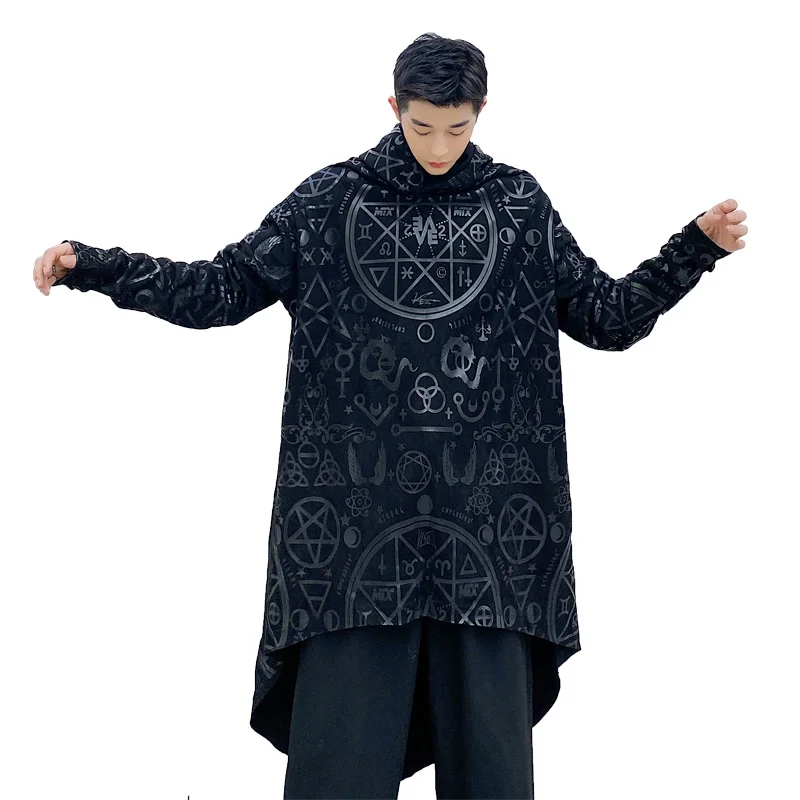 

Men Print Pullover Hooded Sweatshirt Male Women Couple Streetwear Hip Hop Gothic Long Hoodie Cloak Sweatshirt Stage Clothing