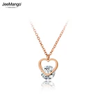 JeeMango, выполненное из нержавеющей стали, легированной титаном, розовое золото подвеска со стразами фианит ювелирные изделия двойной любящее сердце колье ожерелье для женщин подарок JN20056