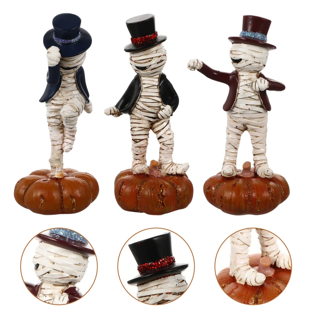 

3Pcs Mummy Adornments Lovely Mummy Ornaments Holiday Resin Doll Desk Decorations