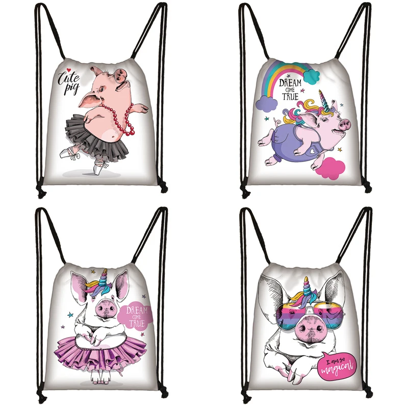 

Unicorn Pig Print Drawstring Bag Women Travel Bag Teenager School Bag Brown Girl And Boy Backpack Fashion Female Storage Bags L1