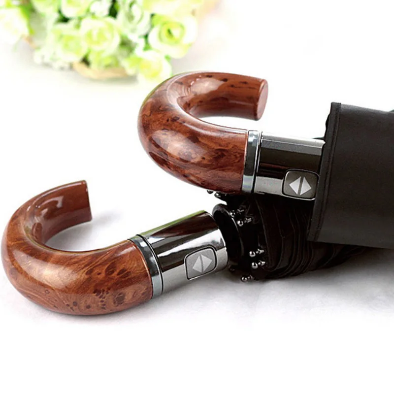 Автоматический зонт с деревянной и кожаной ручкой для мужчин женщин складной