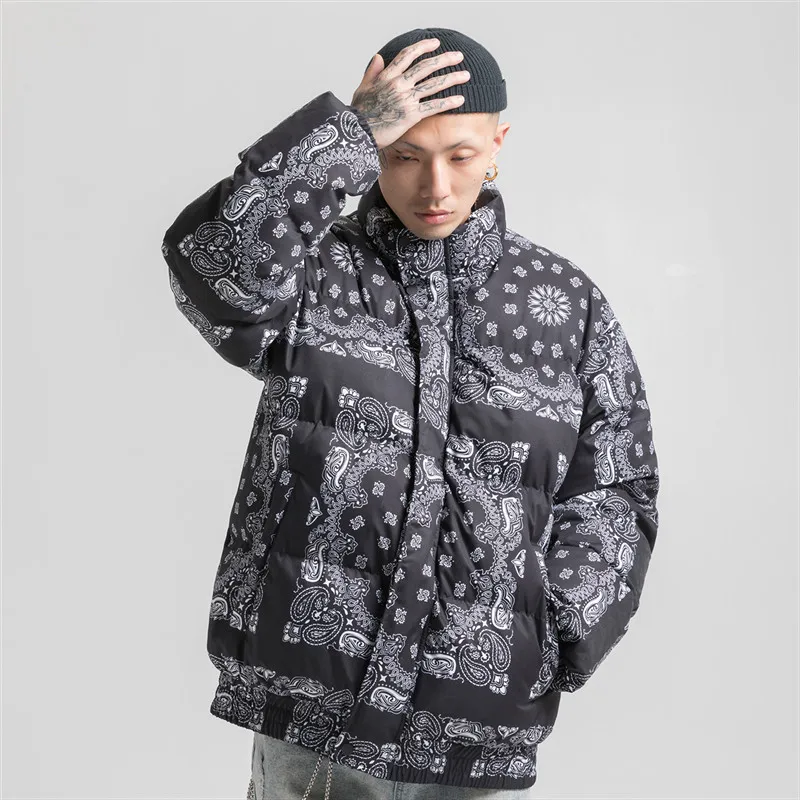 Зимняя утепленная куртка в стиле хип хоп с винтажным рисунком пэчворк