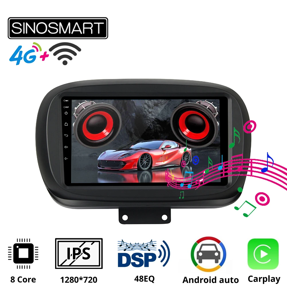 Sinosmart автомобильный радиоприемник с навигацией GPS для Fiat 500X 2014 2019 2din 2.5d IPS/QLED экран