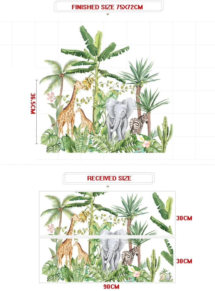 

Cartoon Tropical Plant Wall Stickers Sofa Kids Bedroom Background Corridor Decoration Rainforest Animals Elephant Giraffe Nordic