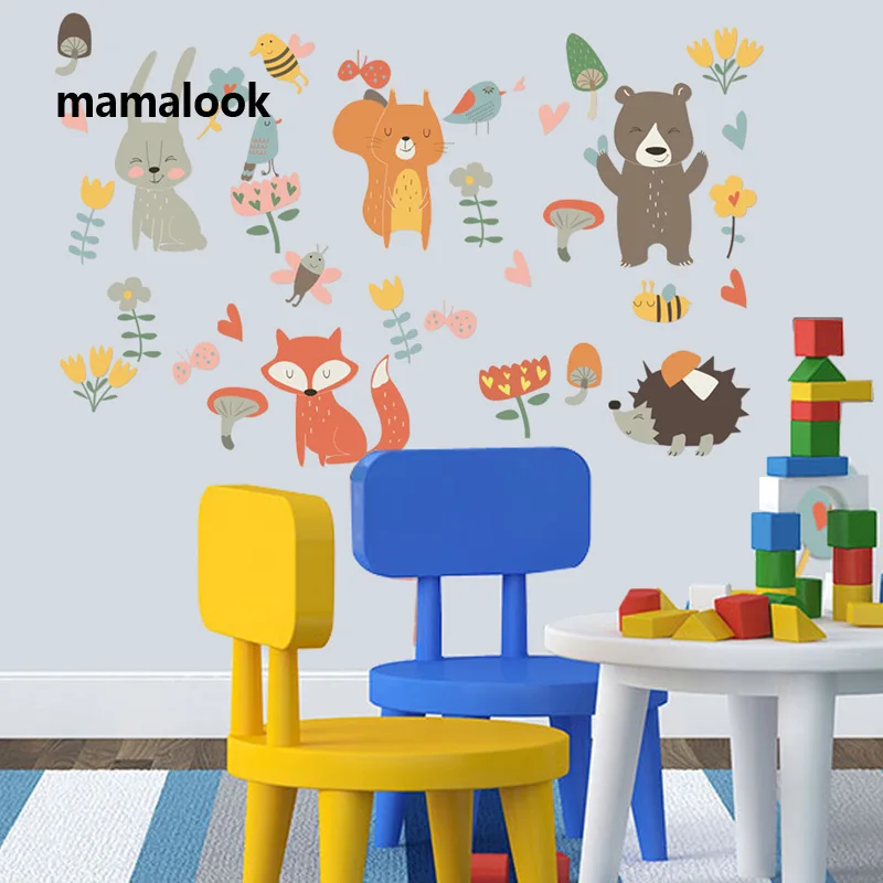 

Forest Animal Party Wall Sticker Ins Fox Rabbit Children Room Nursery Self-adhesive Decals DIY Home Background decoration