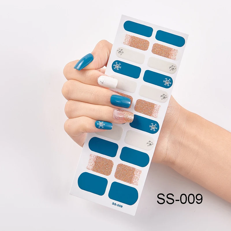 SS-009 22 Типсы 3D блестящие наклейки для ногтей Качество Водонепроницаемый клей полное покрытие лак для ногтей Обертывания Маникюр DIY Дизайн ногтей украшения - Цвет: SS-009