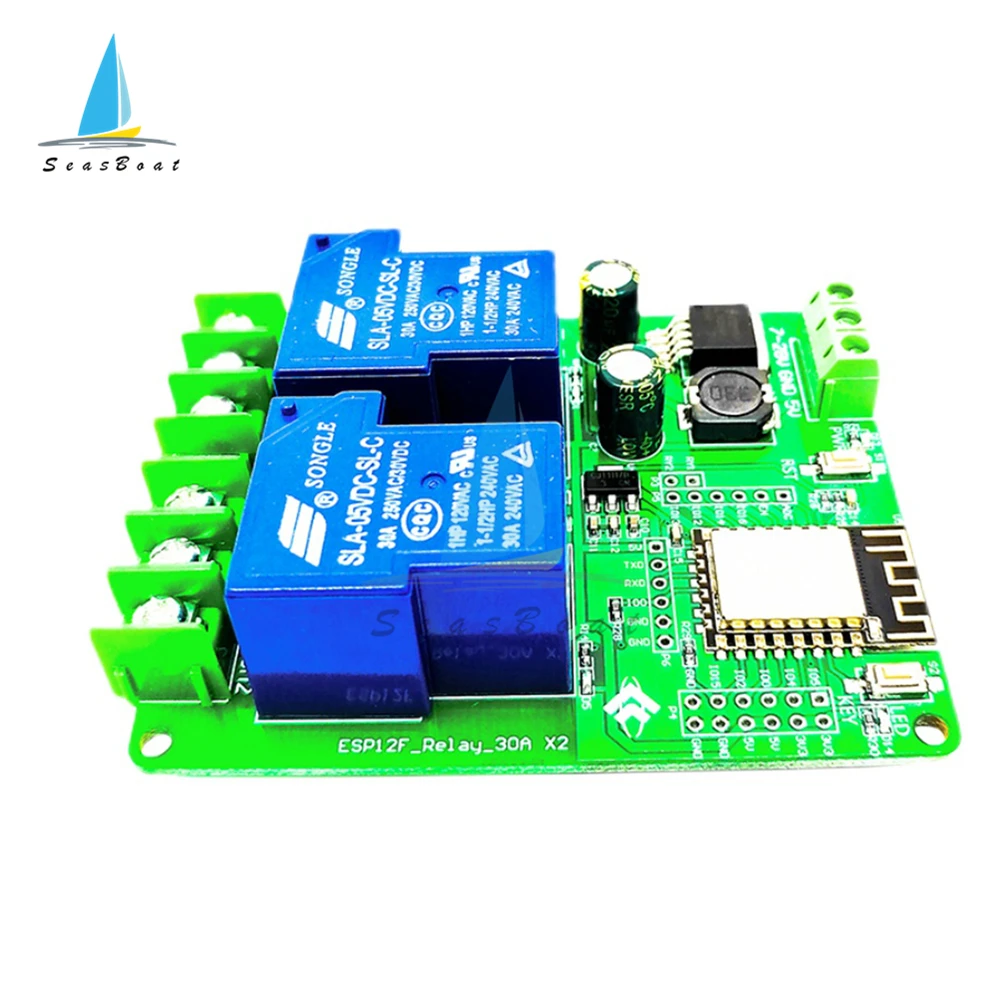 Двухканальный релейный модуль ESP8266 с Wi-Fi постоянный ток 7-28 в 5 В 30 А ESP-12F плата